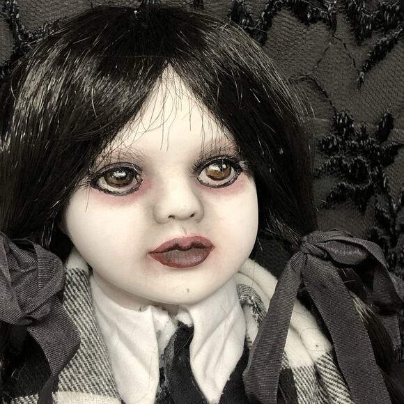 OOAK Creepy Odd 16” Wednesday Addams Halloween Inspired Artist Fan Art Doll - Picture 12 of 16